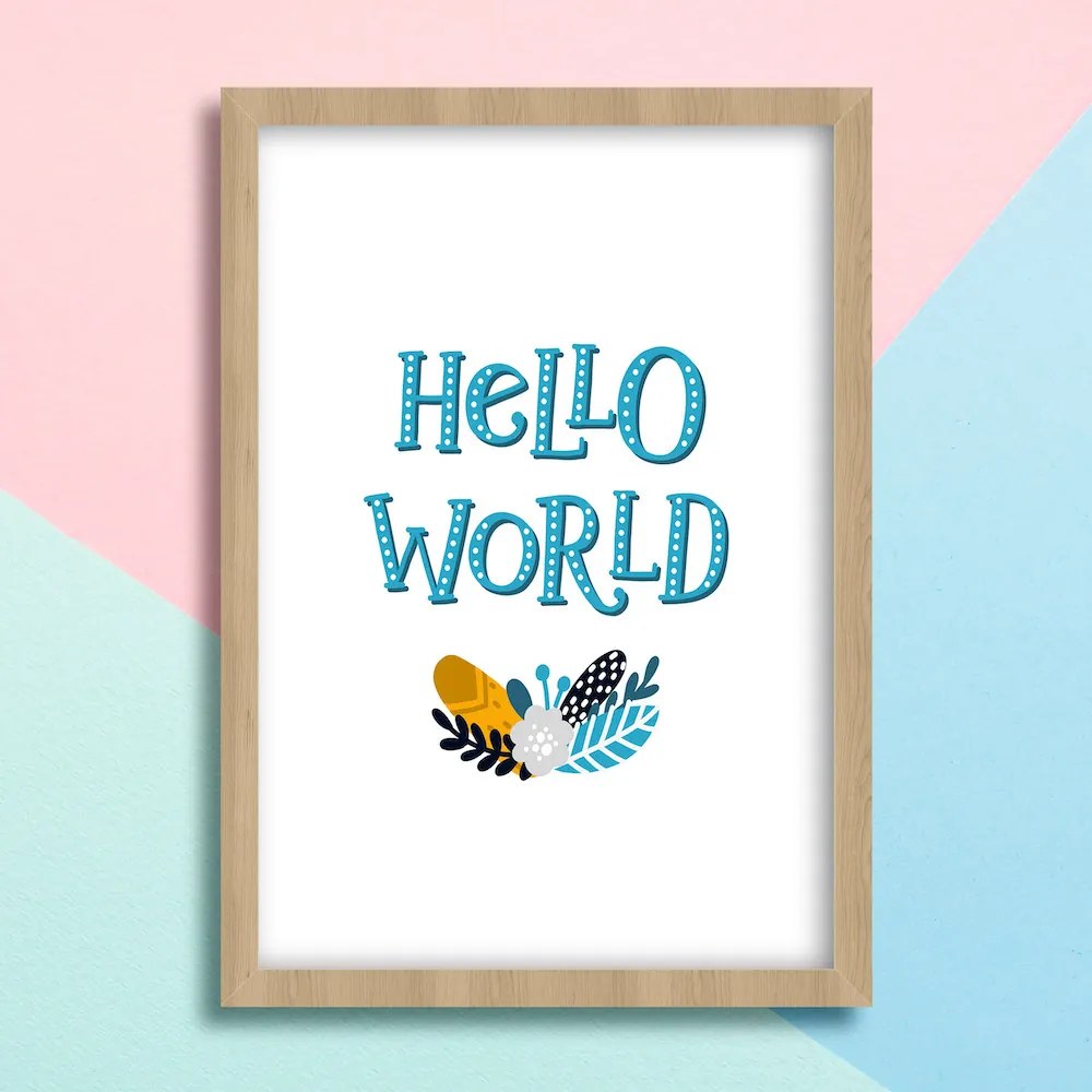 Παιδικό Πόστερ Hello World KD213 22x31cm Λευκό Κάδρο PVC (με πόστερ)