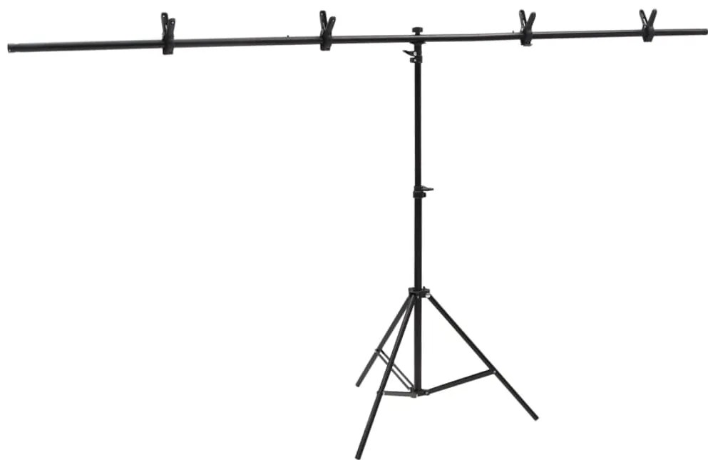 vidaXL Βάση Φόντου σε Σχήμα Τ Μαύρη 201x60x(70-200) εκ.