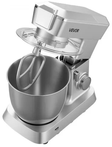VEVOR Stand Mixer, 4.3 L Electric Kitchen Mixer, 1300W Dough-Mixer, 6+P Speeds Tilt-head Food-Mixer with 1.5 L Blender Cup, Stainless Steel Bowl, Dough Hook, Whisk, Beater, for Baking, Mixing, Silver