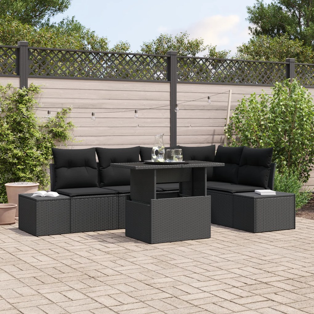 vidaXL Σετ Καναπέ Κήπου 6 pcs Μαύρο 100 x 55 x 73 εκ. PE ρατάν