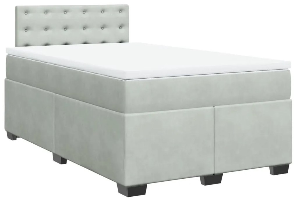 vidaXL Κρεβάτι Boxspring με Στρώμα Ανοιχτό Γκρι 120x190 εκ. Βελούδινο