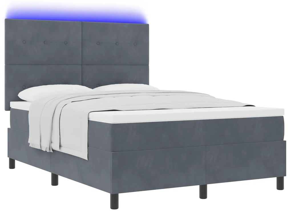 vidaXL Κρεβάτι με Στρώμα & LED Σκούρο Γκρι 160x200 εκ Βελούδο