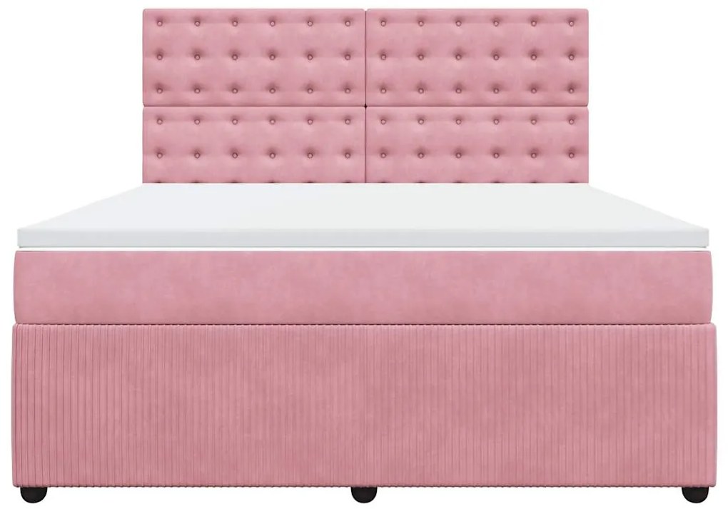 vidaXL Κρεβάτι Boxspring με Στρώμα Ροζ 180x200 εκ. Βελούδινο