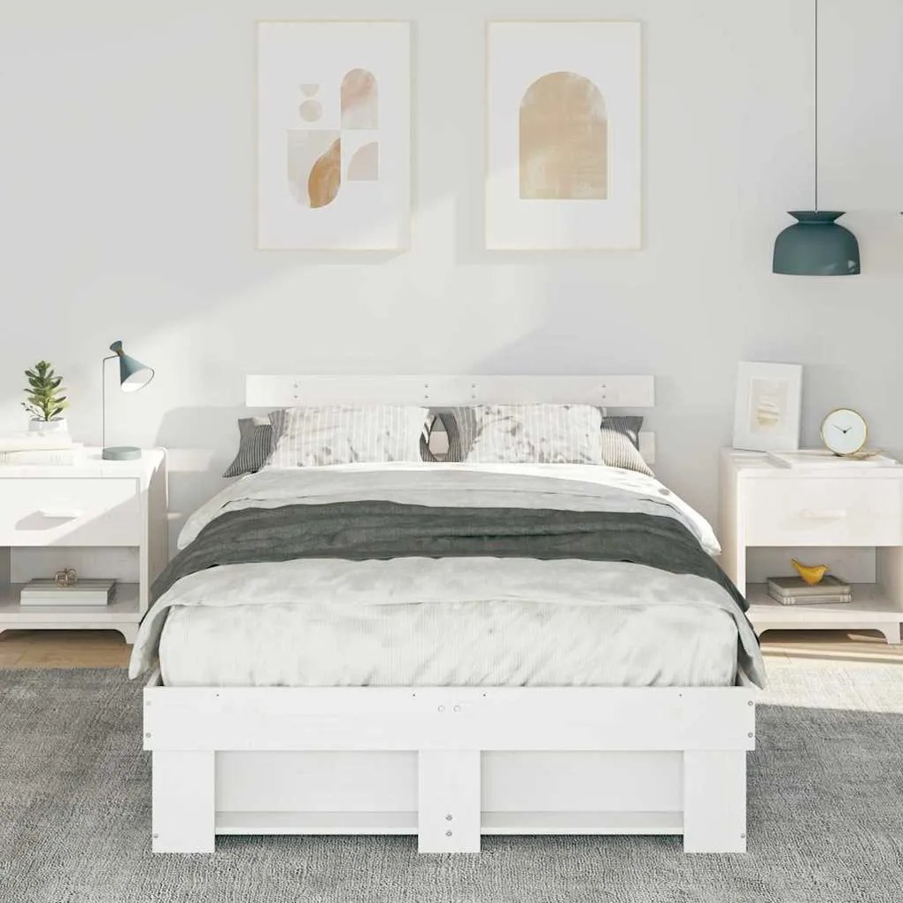 vidaXL Σκελετός Κρεβατιού Λευκό 135 x 190 cm Στερεά ξυλεία πεύκου