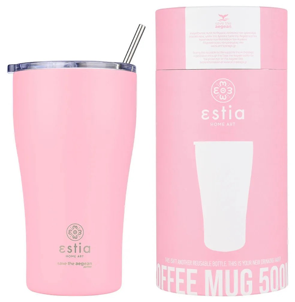 ESTIA ΘΕΡΜΟΣ COFFEE MUG SAVE THE AEGEAN 500ml BLOSSOM ROSE