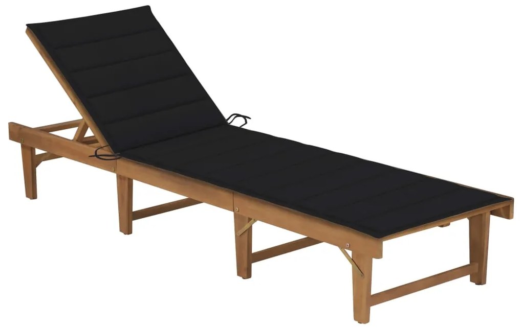 Ξαπλώστρα Πτυσσόμενη από Μασίφ Ξύλο Ακακίας με Μαξιλάρι