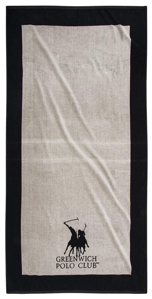 Πετσέτα Θαλάσσης Βαμβακερή 90x180εκ. Essential 3858 Εκρού-Μαύρη Greenwich Polo Club
