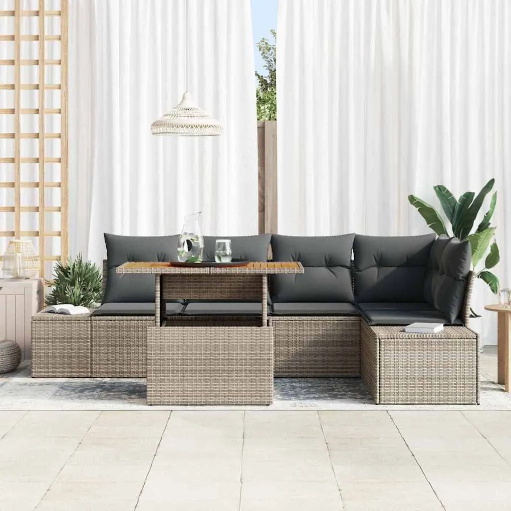 vidaXL Σέτ φαγητού για κήπο 6 pcs Γκρι, Καφέ 100 x 55 x 73 εκ