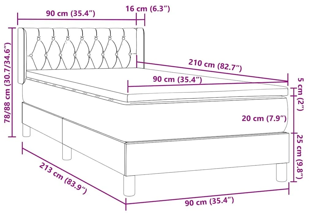 BOX SPRING ΚΡΕΒΑΤΙ ΜΕ ΣΤΡΩΜΑ ΑΝΟΙΧΤΟ ΓΚΡΙ 90X210 CM ΒΕΛΟΥΔΙΝΟ 3318351