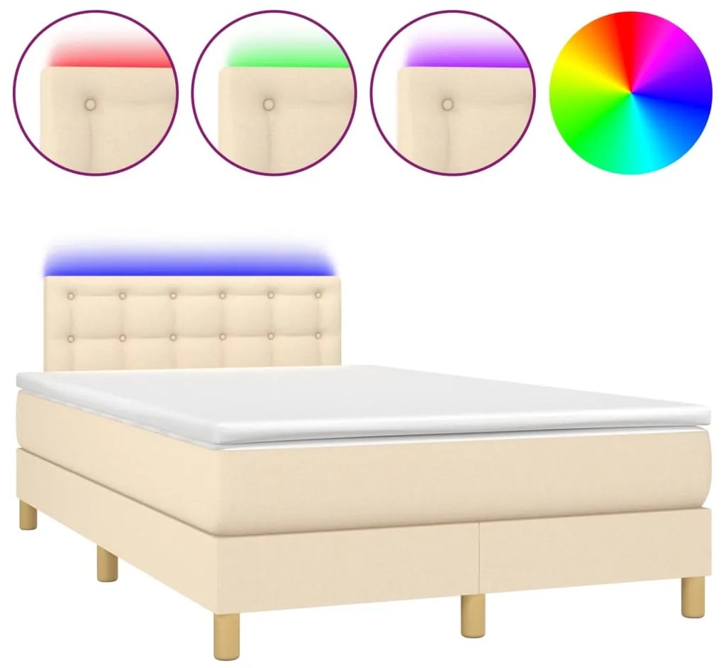 vidaXL Κρεβάτι Boxspring με Στρώμα &amp; LED Κρεμ 120x200 εκ. Υφασμάτινο