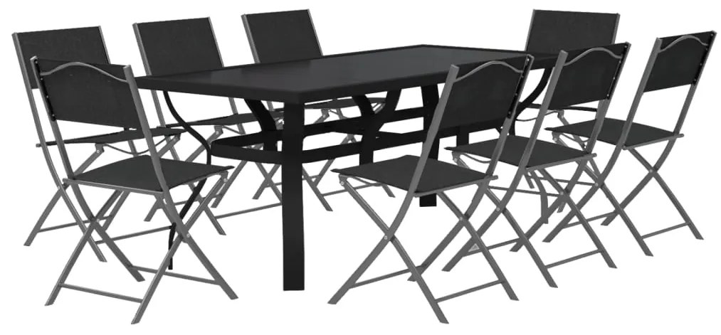 vidaXL Σετ Τραπεζαρίας Κήπου 9 Τεμαχίων Γκρι / Μαύρο