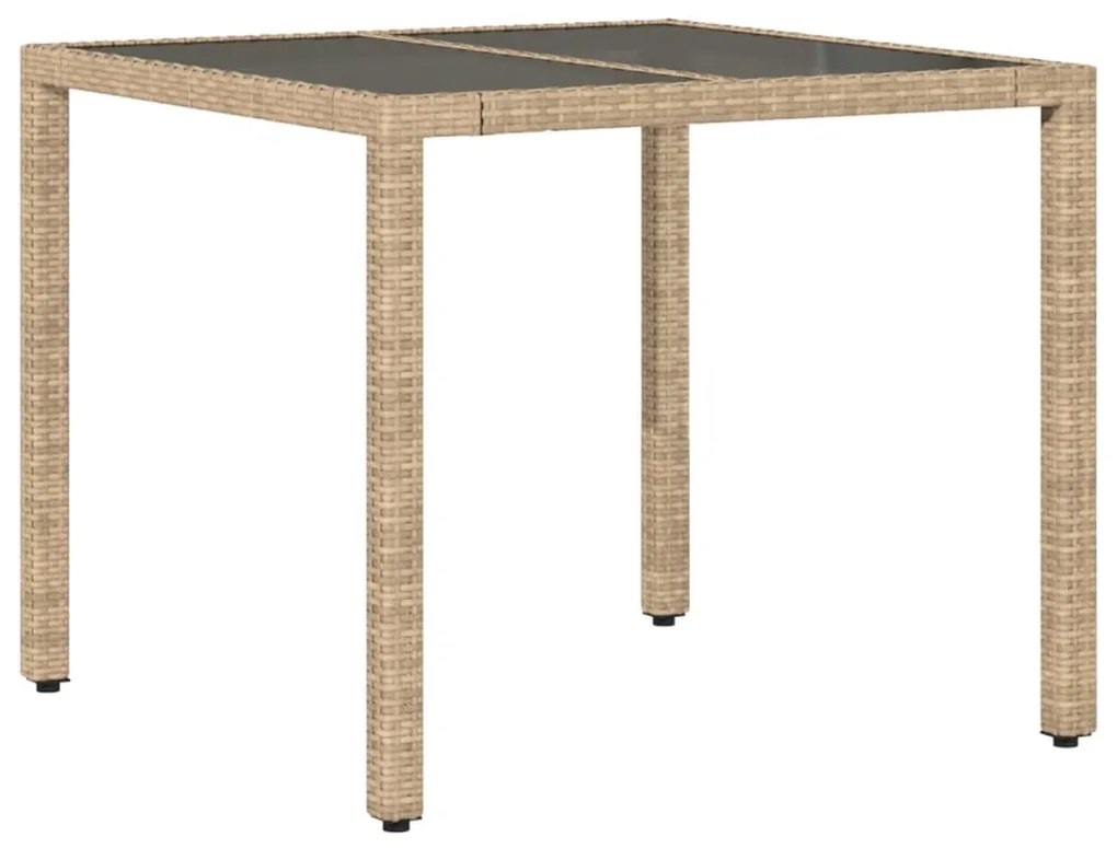 vidaXL Τραπέζι Κήπου Γυάλινη Επιφάνεια Μπεζ 90x90x75 εκ. Συνθ. Ρατάν