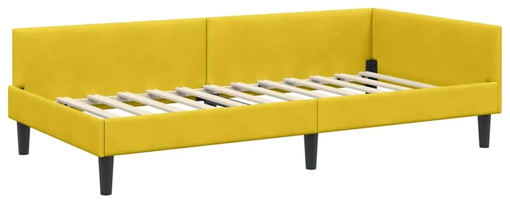 vidaXL Πλαϊνό Κρεβάτι Κίτρινο 90 x 190 cm Βελούδο και Στιβαρή ξυλεία