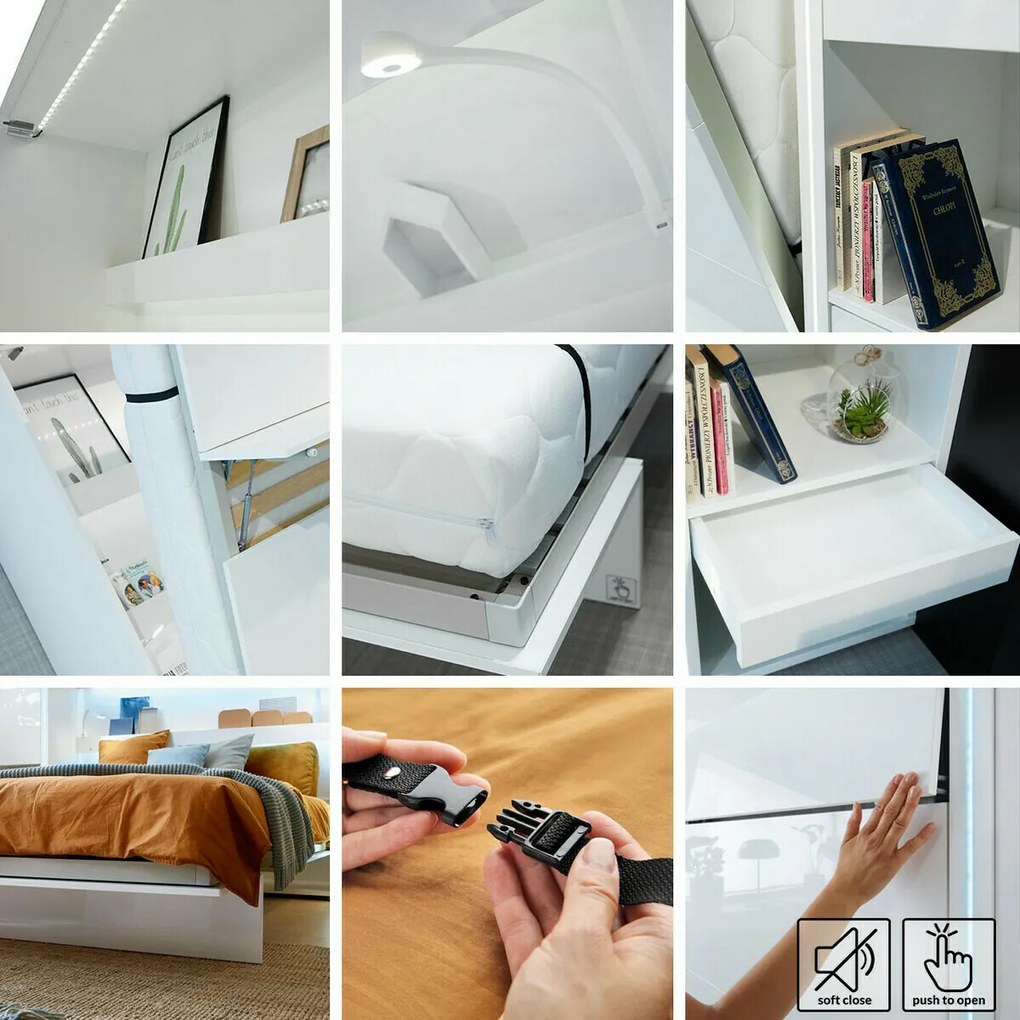 Κρεβάτι - ντουλάπα Concept Pro Lenart AH103, Διπλό, Ανοιχτό καφέ, 180x200, Πλαστικοποιημένη μοριοσανίδα, Τάβλες για Κρεβάτι, 191x228x217cm
