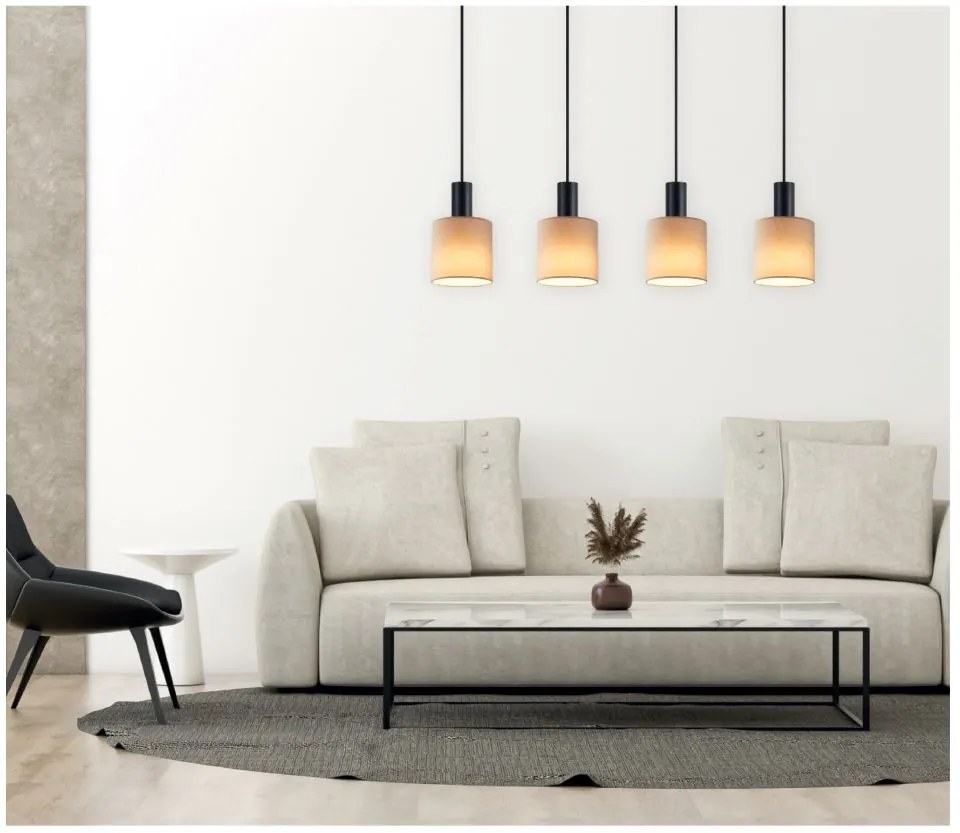 Φωτιστικό Οροφής  SE21-BL-4-4BL-SH3 ADEPT TUBE Black Pendant Brown Fabric Shade+ - 51W - 100W - 77-8525