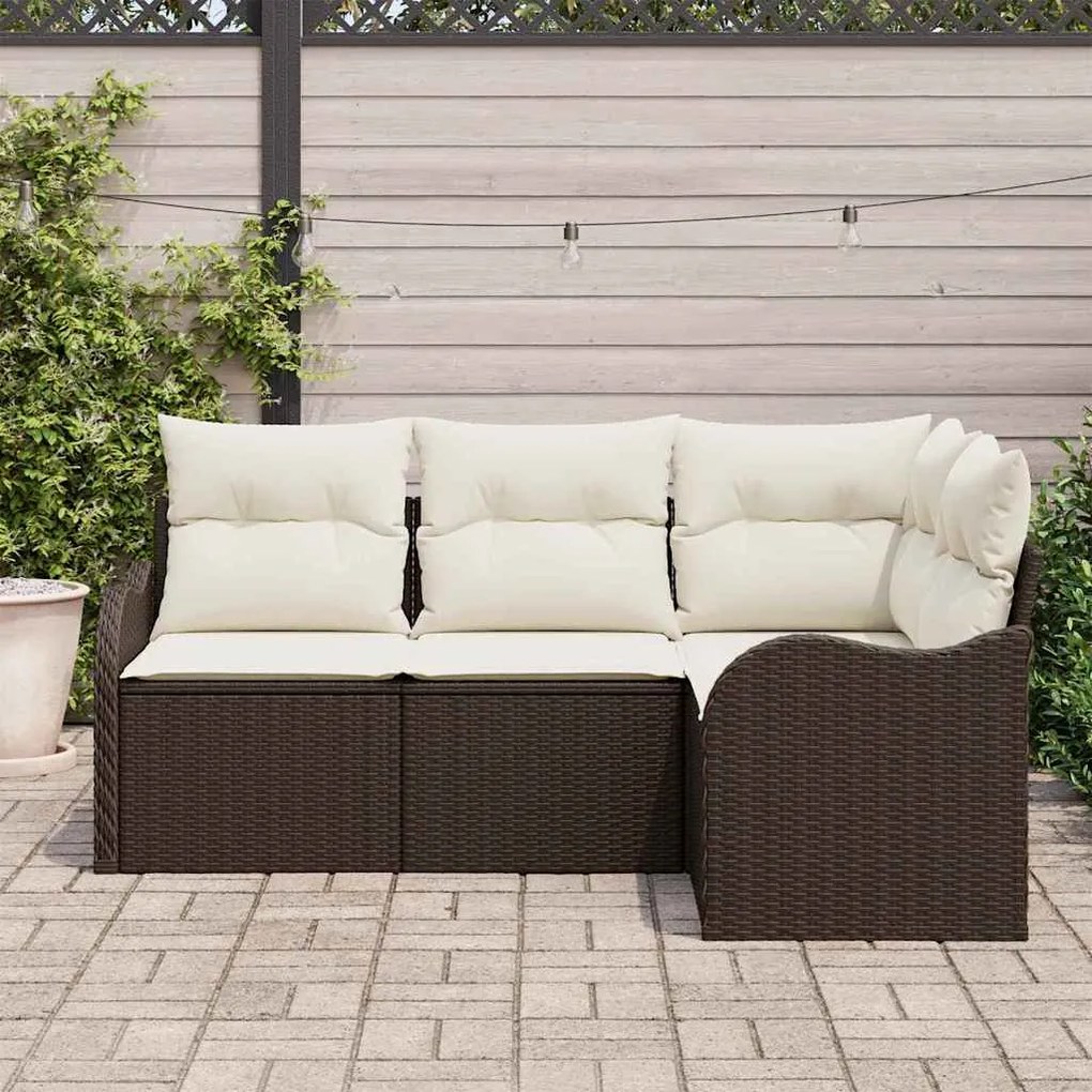 vidaXL Σετ Καναπέ Κήπου με μαξιλάρι 4 pcs Καφέ Πολυ ράταν