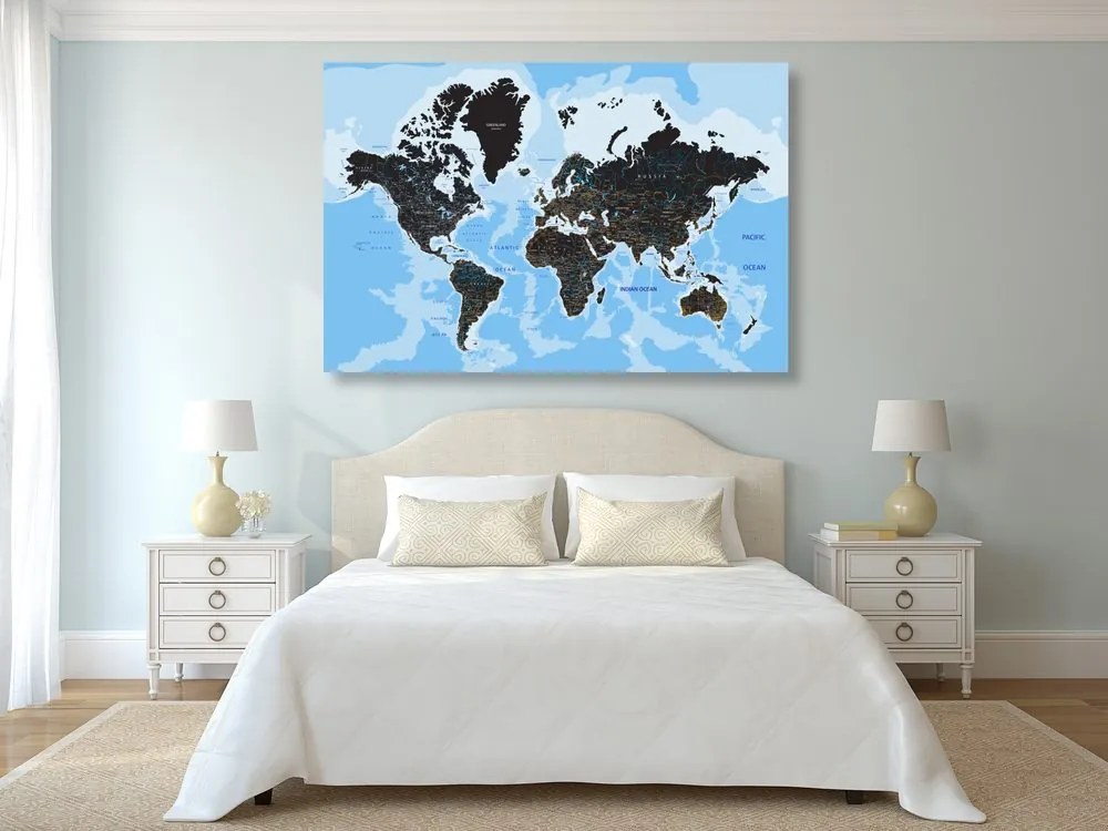 Εικόνα στο φελλό ενός σύγχρονου παγκόσμιου χάρτη - 120x80  smiley