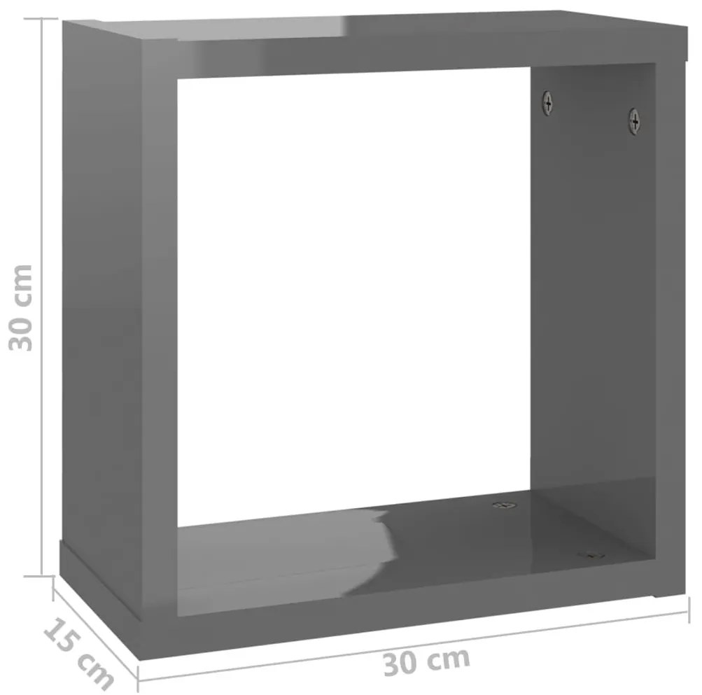 Ράφια Κύβοι Τοίχου 4 τεμ. Γυαλιστερό Γκρι 30 x 15 x 30 εκ. - Γκρι