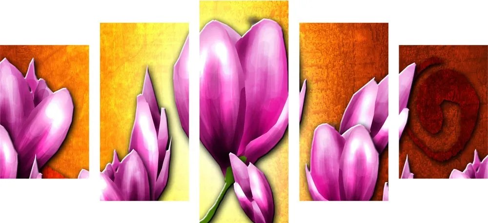 5 μέρος εικόνα ροζ λουλούδια σε στυλ έθνο - 100x50