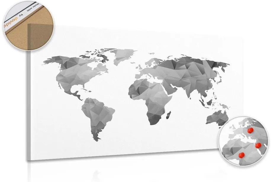 Εικόνα σε πολυγωνικό παγκόσμιο χάρτη από φελλό σε ασπρόμαυρο σχέδιο - 120x80  place