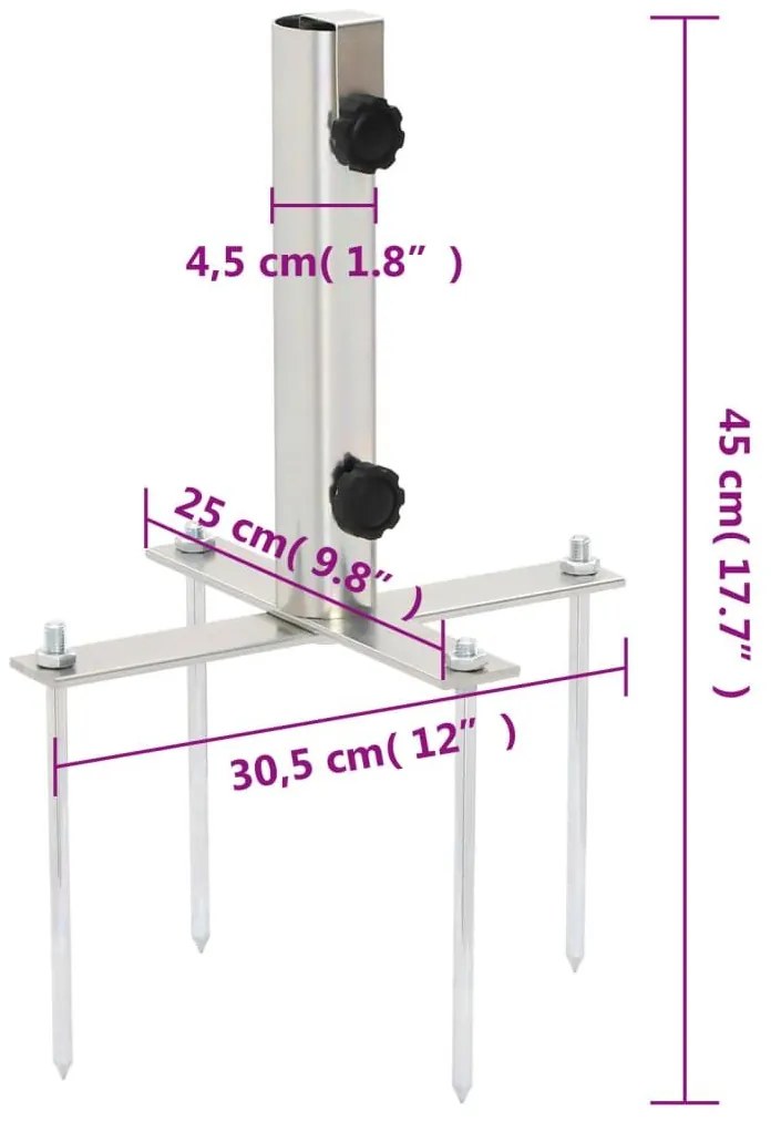Βάση Ομπρέλας με Ακίδες Εδάφους Ασημί για Ø32/38 χιλ. Ατσάλι - Ασήμι
