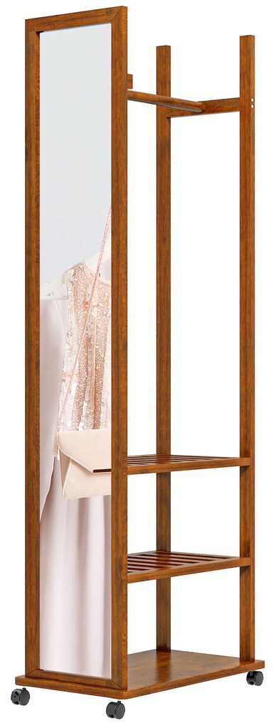 HOMCOM Καθρέφτης 2-σε-1, Καθρέφτης Ολόσωμος, Ντουλάπα, 1 Κρεμάστρα, 3 Ράφια, 35,8 x 59,8 x 170 cm, Φυσικό