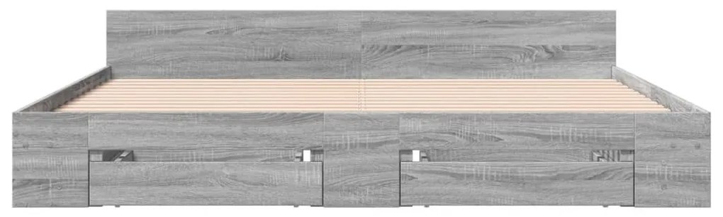 Πλαίσιο Κρεβατιού με συρτάρια Γκρι sonoma 200x200εκ. Επεξ. Ξύλο - Γκρι