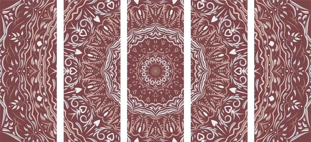 Εικόνα 5 μερών Mandala σε vintage στυλ σε ροζ - 100x50