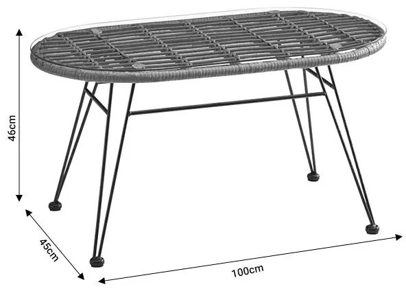 Τραπέζι κήπου Naoki μέταλλο μαύρο-pe φυσικό-γυαλί 100x45x46εκ 100x45x46 εκ.