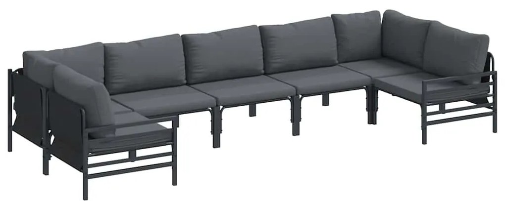 vidaXL Σετ Καναπέ Κήπου με μαξιλάρι 7 pcs Μαύρο Ατσάλι