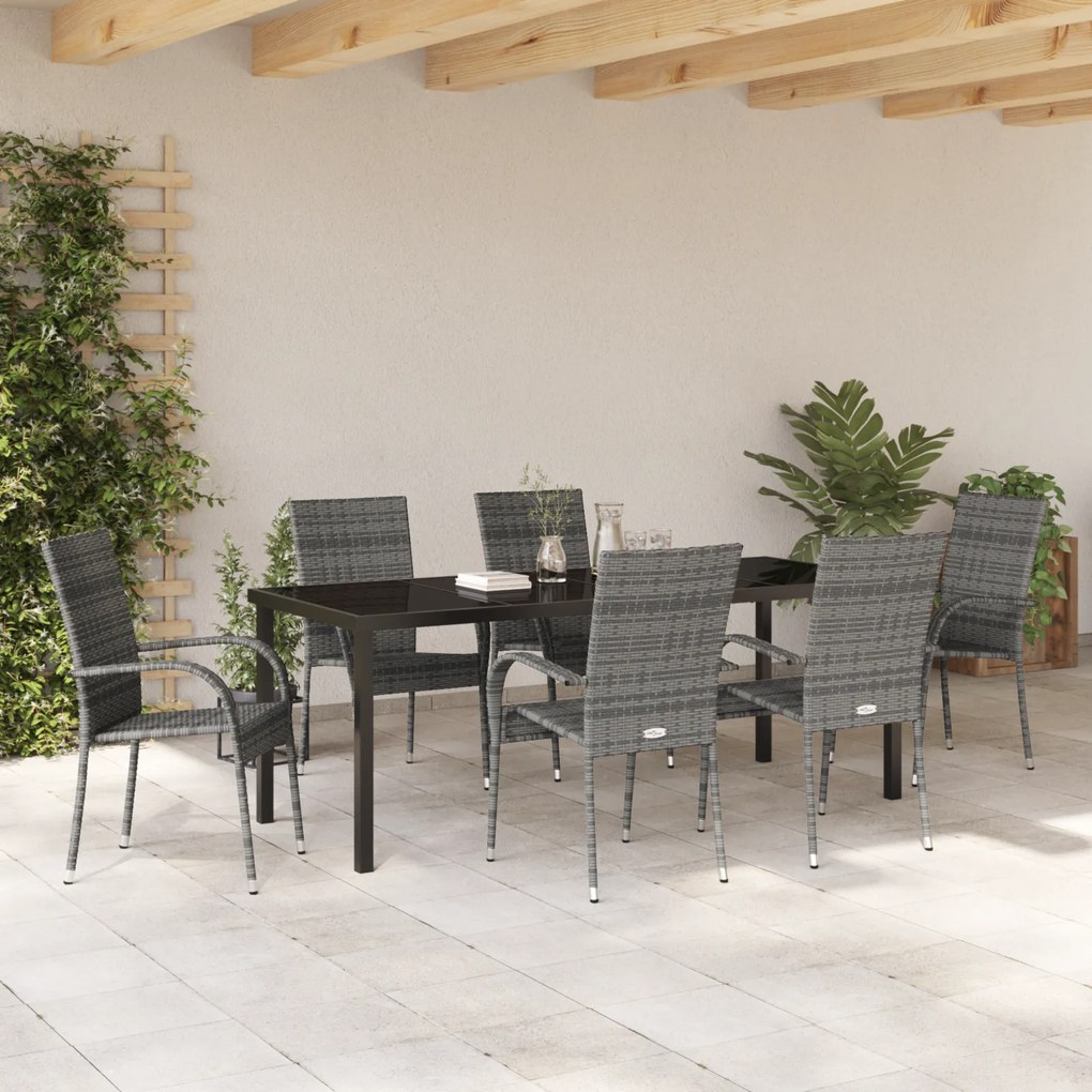 vidaXL Σέτ φαγητού για κήπο 7 pcs Γκρι Κανονικός Ράτα PE