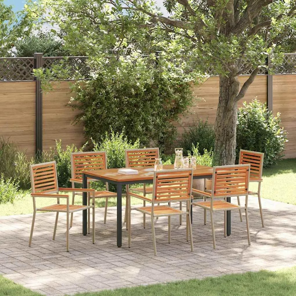 vidaXL Σέτ φαγητού για κήπο 7 pcs Μπεζ, Καφέ 150 x 90 x 75 cm