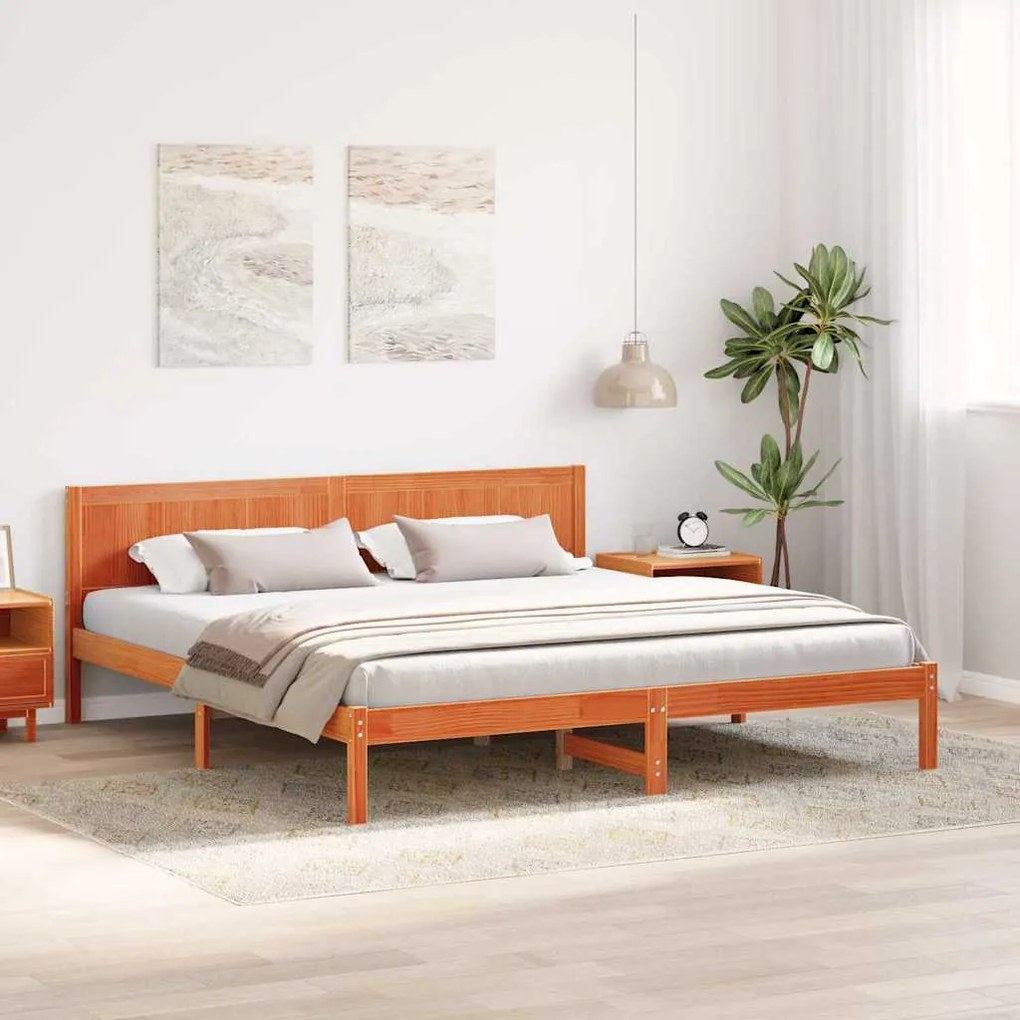 vidaXL Σκελετός Κρεβατιού Καφέ 200 x 200 cm Μασίφ ξύλο πεύκου
