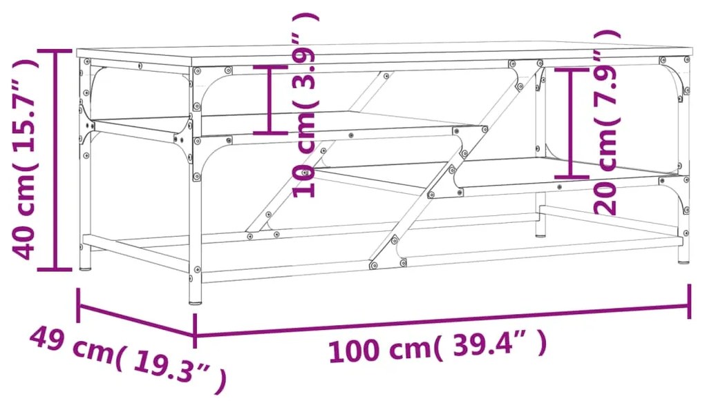 Τραπεζάκι Σαλονιού Sonoma Δρυς 100x49x40 εκ. Επεξεργασμένο Ξύλο - Καφέ