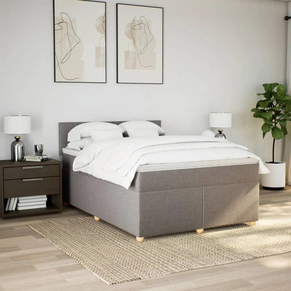 Κρεβάτι Boxspring με Στρώμα Taupe 160x200 εκ. Υφασμάτινο - Μπεζ-Γκρι