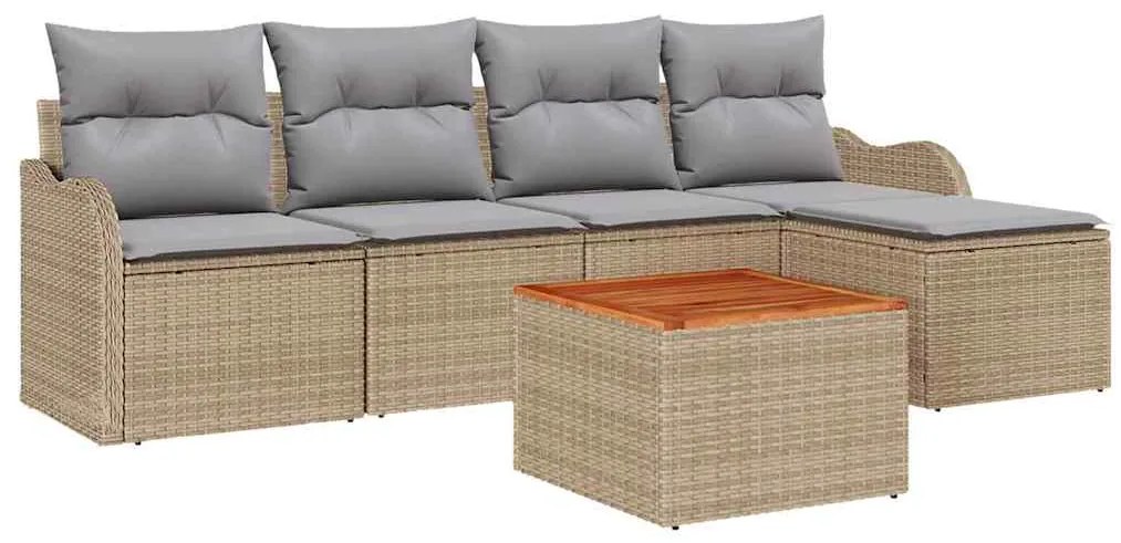 vidaXL Σετ Καναπέ Κήπου 6 pcs Μπεζ Πολυ ράταν