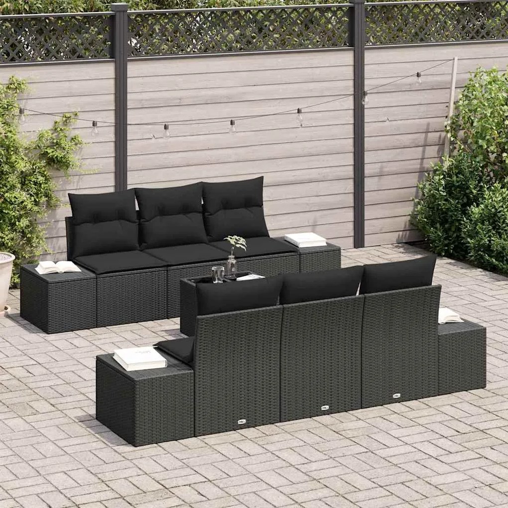 vidaXL Σετ Καναπέ Κήπου 7 pcs Μαύρο Πολυ ράταν