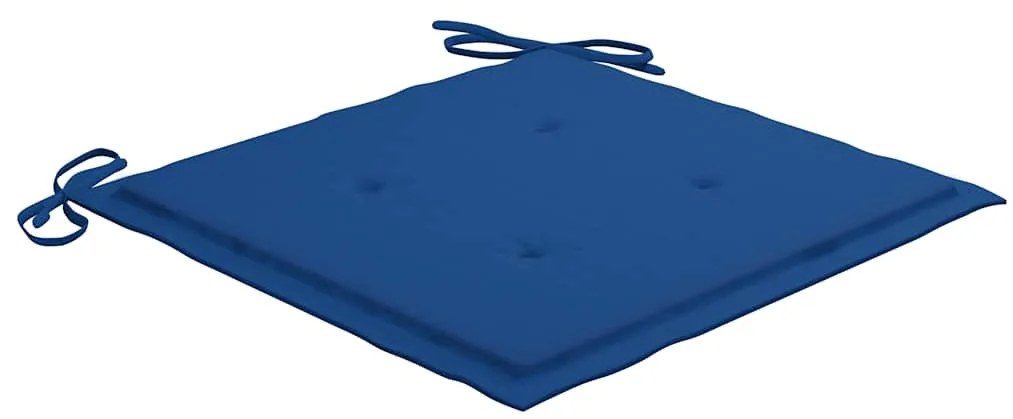 vidaXL Καρέκλες Κήπου 2 τεμ. Μασίφ Ξύλο Teak με Μπλε Ρουά Μαξιλάρια