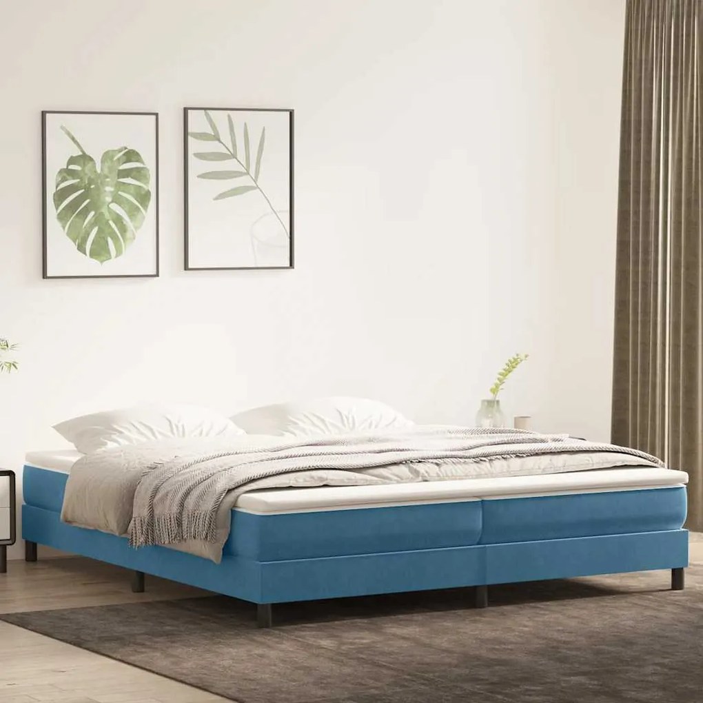 vidaXL Κρεβάτι Boxspring με Στρώμα Σκούρο Μπλε 180x210 εκ. Βελούδινο