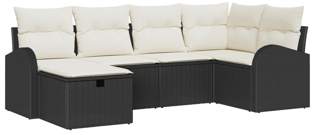 vidaXL Σετ καναπέ κήπου vitaXL 6 τεμαχίων με μαξιλάρια Μαύρο Πολυ Ρατάν