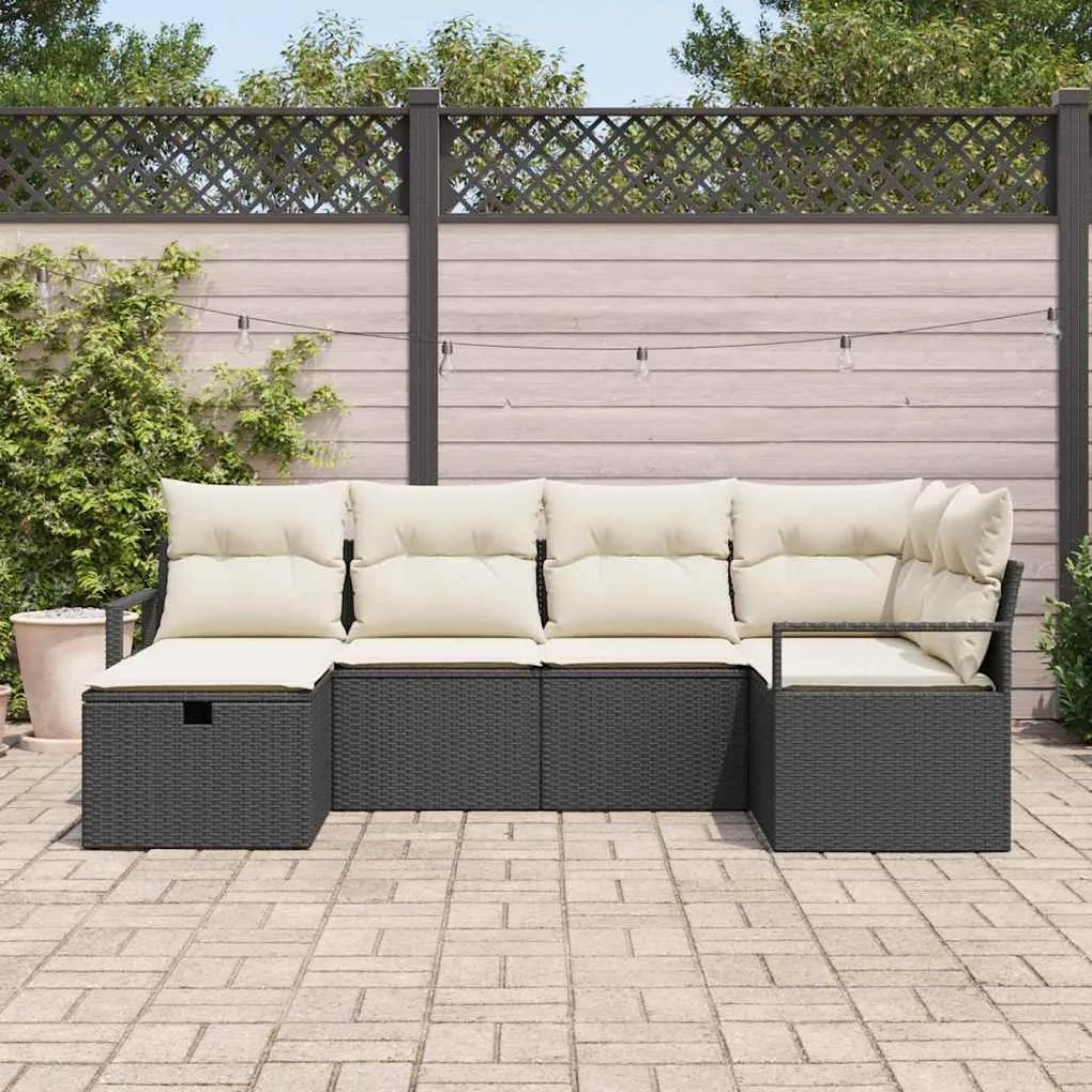 vidaXL Σετ Καναπέ Κήπου 6 pcs Μαύρο και κρεμ 232 x 122 x 85 εκ.