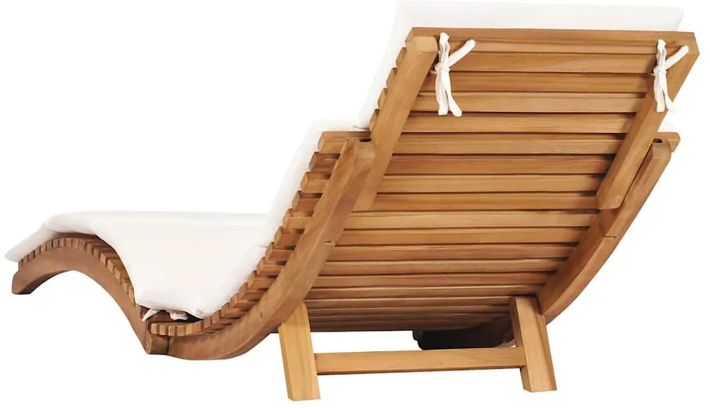 vidaXL Ξαπλώστρα Πτυσσόμενη από Μασίφ Ξύλο Teak με Λευκό Κρεμ Μαξιλάρι
