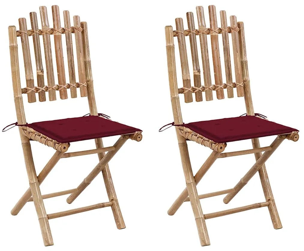 vidaXL Καρέκλες Κήπου Πτυσσόμενες 2 τεμ. από Μπαμπού με Μαξιλάρια