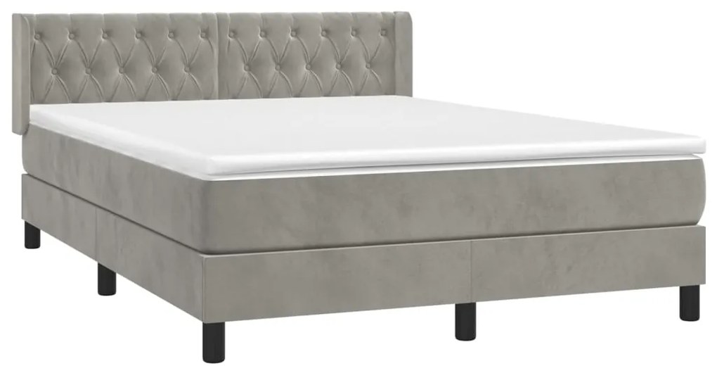 Κρεβάτι Boxspring με Στρώμα Ανοιχτό Γκρι 140x190 εκ. Βελούδινο - Γκρι