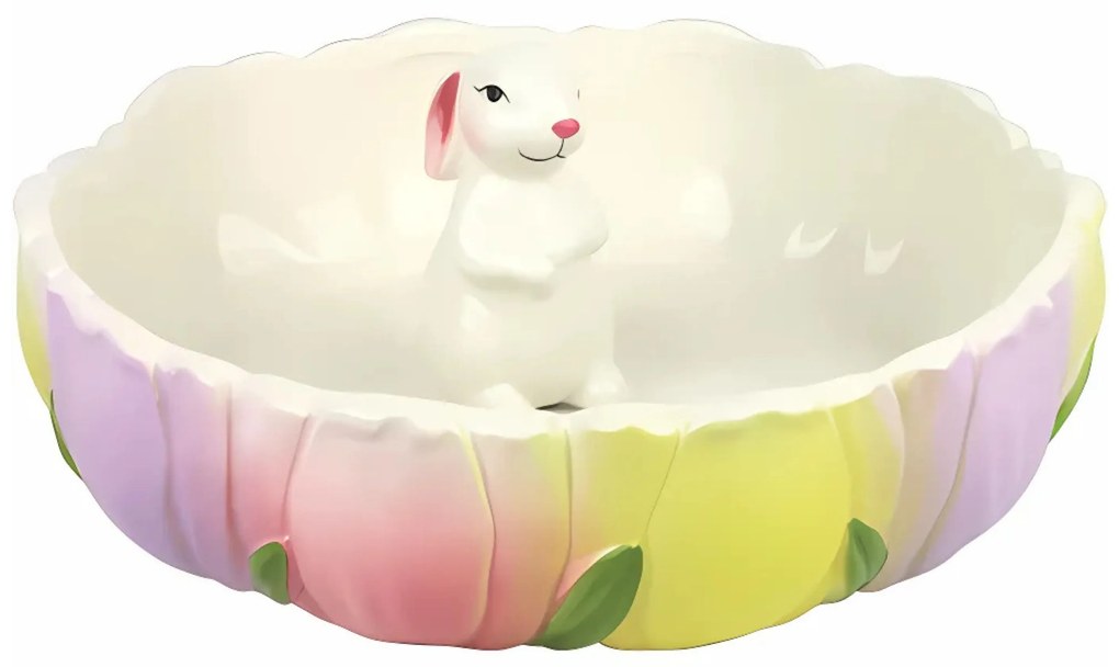 Πασχαλινό Μπολ FLOWER BUNNY Κεραμικό Παστέλ Χρώματα ø25x12cm Hintsdeco Collection