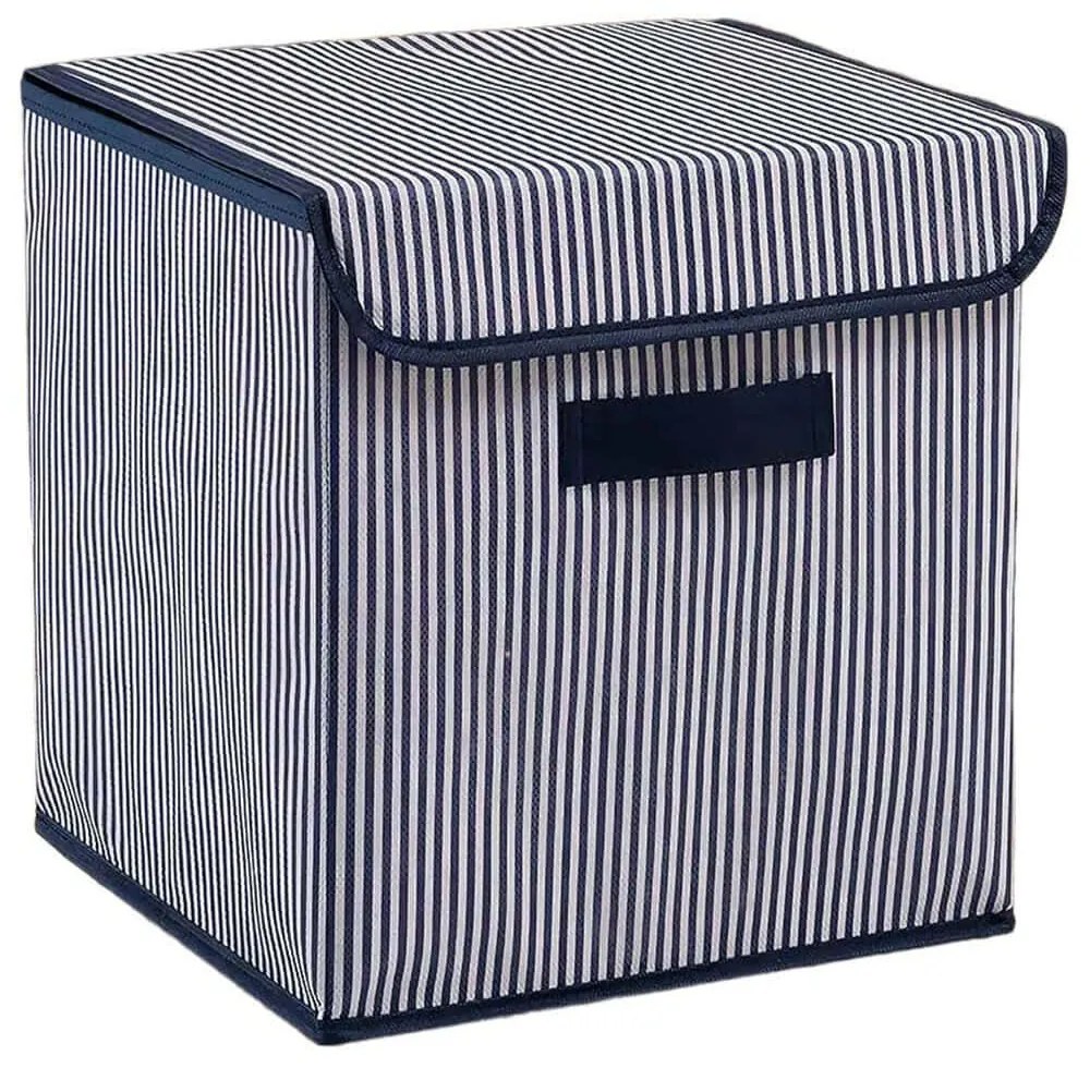 Κουτί Αποθήκευσης 488PRN1203 30x30x30cm Blue-White Aberto Design Polyester,Βαμβάκι
