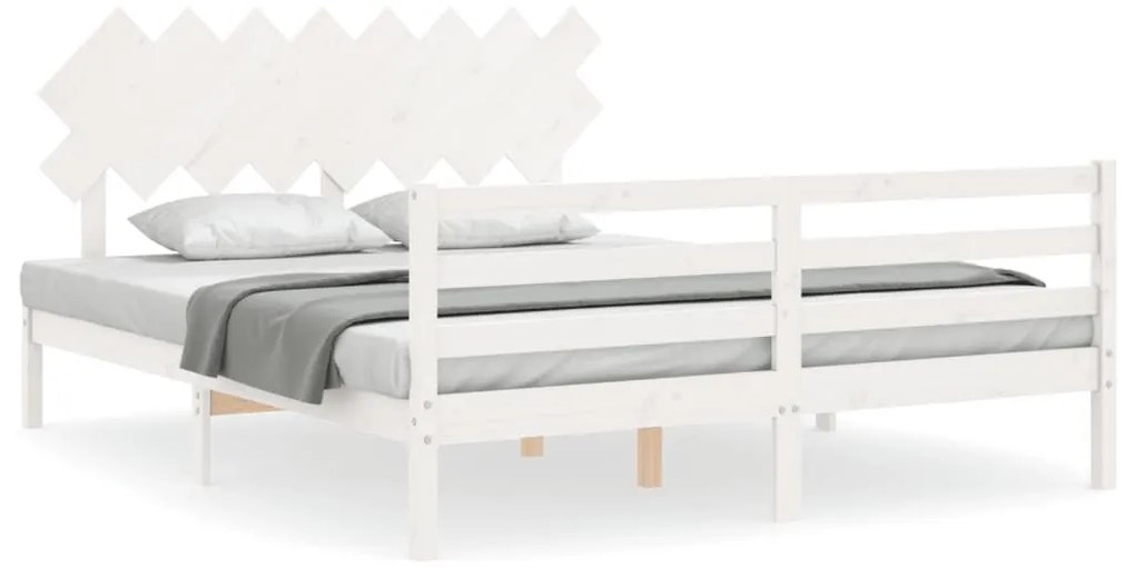 Πλαίσιο Κρεβατιού με Κεφαλάρι Λευκό 160x200 εκ. Μασίφ Ξύλο - Λευκό
