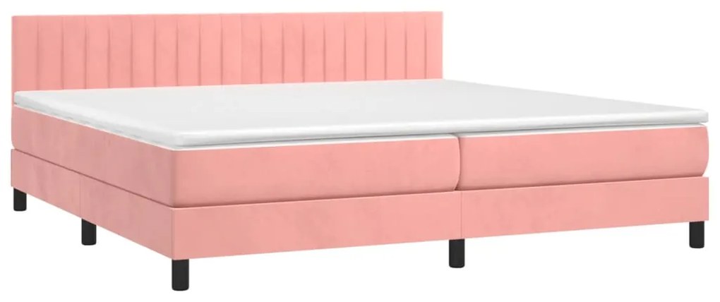 vidaXL Κρεβάτι Boxspring με Στρώμα Ροζ 200x200 εκ. Βελούδινο