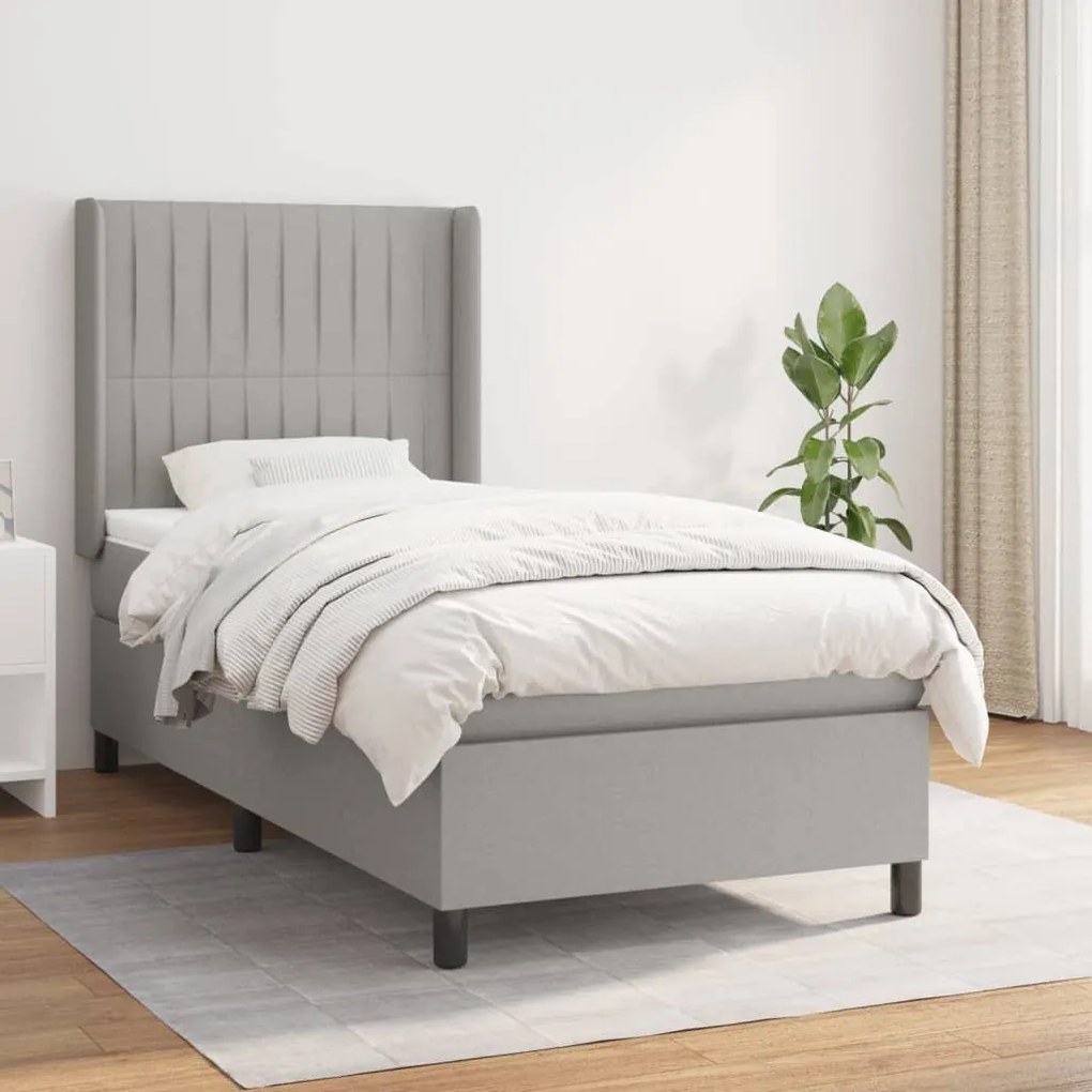 vidaXL Κρεβάτι Boxspring με Στρώμα Ανοιχτό Γκρι 80x200 εκ. Υφασμάτινο