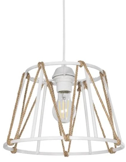 JUTE 203-0091 Μοντέρνο Κρεμαστό Φωτιστικό Σχοινί Μονόφωτο 1 x E27 IP20 Λευκό Πλαστικό με Μπεζ Σχοινί-Μ30 x Π30 x Υ2 Globostar-20 203-0091